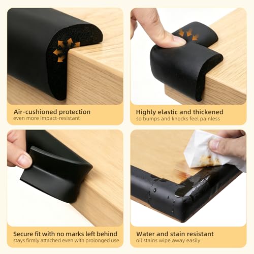 Corner Protector Baby, Baby Proofing Edge Corner Protector, Waterproof Soft Foam Cushion with Adhesive Tape (6.6ft Edge + 4 Corners),Wall Corner Protector for Fireplace, Table, Stair, Cabinet(Black) - color: Black Sponge（6.56ft + 4 Corners)
