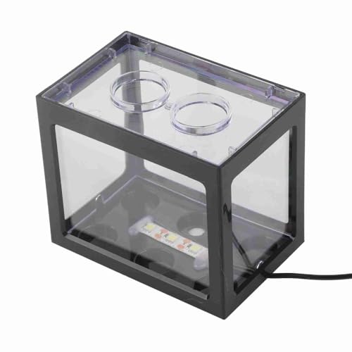 Mini USB LED Aquarium Fish Bowl Plastic Tank with White Light for Desk Tabletop Decor Energy-Saving Office Accent(Black) - color: Black
