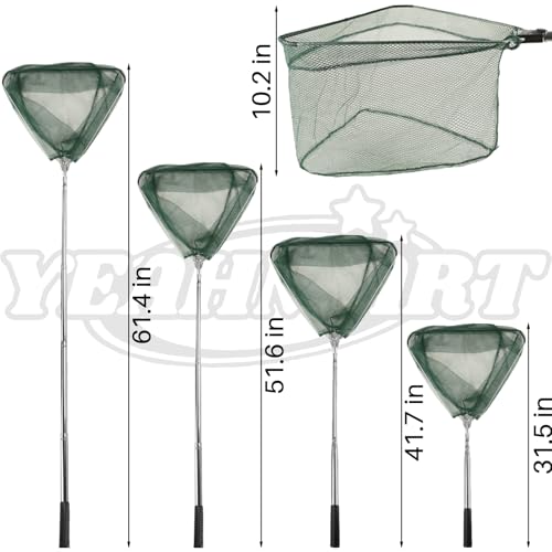 Yeahmart Fishing Landing Net with Telescopic Aluminum Handle Pole, Collapsible Nylon Mesh Minnow Fish Net for Saltwater & Freshwater, Portable Fishing Gear for Kids, Men, Women, Extends 21-75 Inches - style: 61.4" Full Length (4 Sectional Handle-triangle)
