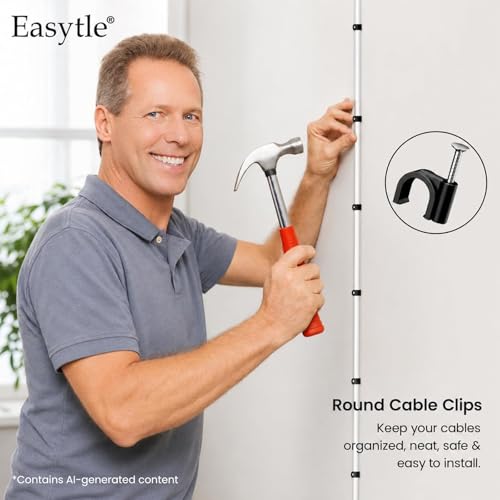 200 Pcs Cable Clips 4/6/8/10mm Nail in Cable Clips Cable Wire Clips Cable Tacks Coax Cable Clips Speaker Wire Clips Cable Nails for Cords Wall Wire Clips RG6 RG59 CAT6 RJ45 Ethernet Cable Clips Black