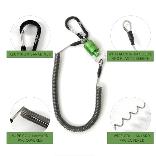 GOODCAT Strongest Magnetic Fly Fishing Net Release - Retractable Coiled Lanyard with Carabiner, Magnet Keychain Clip Retractor - color: A:Green