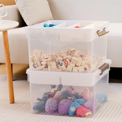 Citylife 32 QT Plastic Storage Bins with Removable Tray Large Stackable Storage Containers for Organizing Craft Storage and Storage Craft, Clothes, Files, Office Supplies, 2 Packs - size: 32 Qt- 2 Pack