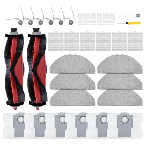 34 Pack Q7 M5+ Replacement Accessories Compatible with Roborock Q7 M5 / Q7 L5 / Q7 L5+ Robot Vacuum, 2 Mainbrushes, 6 Scent Tablets, 6 HEPA Filters, 6 Dust Bags, 6 Mop Pads, 6 Side Brushes - size: for Q7 M5+