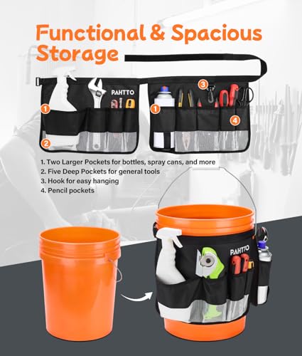 Bucket Tool Organizer, 5 Gallon Garden Bucket Tool Bag, Waterproof Bucket Storage Caddy with Mesh Pocket, Versatile for Car Wash Suppliers, Gardening Tools, Fishing Gear, Fit 3.5 to 5 Gallon Buckets