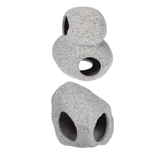 Toyvian 2pcs Aquarium Shrimp Breeding Cave and Fish Hideout Set, Purple Clay Pot Habitat, Compact Ceramic Shelter for Cichlids and Freshwater Fish Tank Landscaping and Hiding