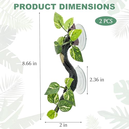 Fhiny Snake Climbing Branch, 2 PCS Resin Reptile Branches for Climbing with Suction Cups Frog Terrarium Plants Reptile Tank Decor Accessories for Frog Corn Snake Lizard Bearded Dragon Gecko - color: Speckle, 2 Pcs