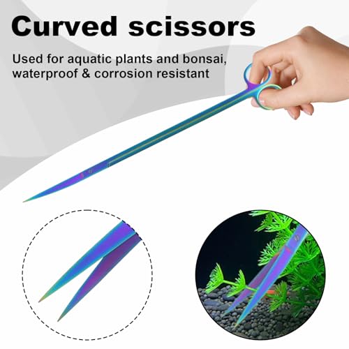 15Inch Extra Long Design Aquarium Aquascaping Tool Stainless Steel Aquascape Tool Kit 4 in 1 Anti-Rust Fish Tank Starter Kit with Long Tweezers Scissors Spatula for Aquarium Plants (Colorful) - color: Colorful