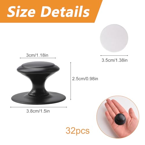 MOROBOR Stainless Steel Drawer Knobs, 32pcs Self-Stick Instant Cabinet Handle Pulls, 1.18Inch Adhesive Sliding Door Stick On Handle with Mounting Screws for Glass Cabinet Cupboard Drawer - color: Matte Black-32PCS, size: 1.18Inch