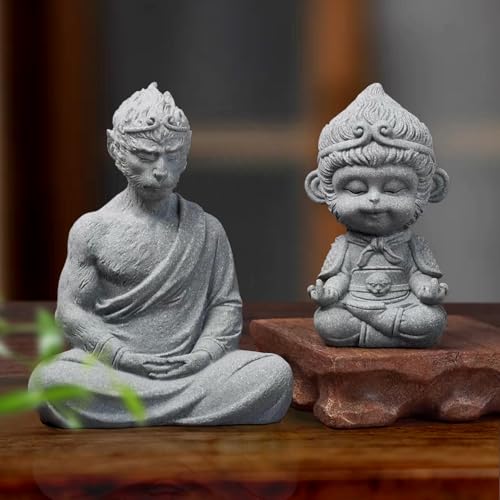 Monkey King Statue, Sun Wukong Sculpture, Paper Weight, Chinese Calligraphy Stone Paperweight, Figurines Fighting Buddha, Aquarium Safe Landscape Decor, Stone Tea Pet, Chinese new Year Gift