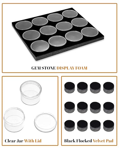 Novel Box Gem Jars 12 large Size Gemstone tray | Black Tray Foam Sheet 7.8X7.8X0.75 | Jewelry Display Rock Storage Box Insert | Gemstone display Trays for Collectibles - color: Black Foam Liner with 12 Gem Jars