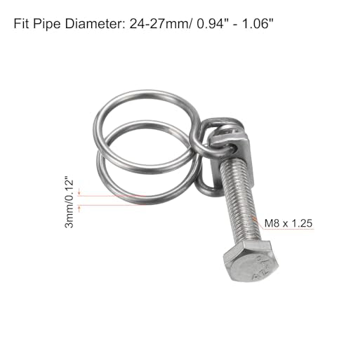 uxcell 6Pcs Double Wire Hose Clamp, 24-27mm Adjustable Stainless Steel Wire Hose Clips with M8 Bolt for Dust Collection Hose, Pump Hose Pipe - size: 24-27mm