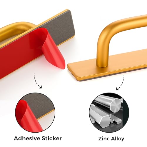 2 Pack Adhesive Handles Self Stick Instant Cabinet Handles 5.83" Stick on Cabinet Handles Drawer Push Pull Handles Helper Sliding Screen Door Handles for Sliding Closet Window Wardrobe - Gold - color: Gold, size: 5.83 In Length