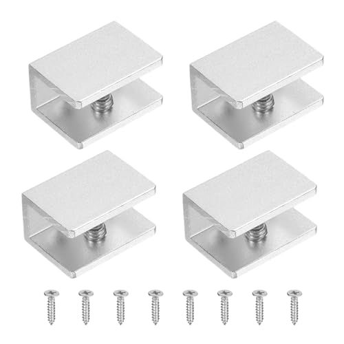 uxcell 4Pcs Glass Shelf Brackets, for 8-10mm Square Shape Glass Combination Fixing Mirror Bracket, Aluminum Alloy Clip Clamp with Screws for Glass/Wood Display Cabinet, Silver Tone - color: Silver Tone, size: 8-10mm