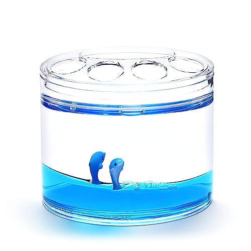 Locco Decor 4 Piece Acrylic Liquid 3D Floating Motion Bathroom Vanity Accessory Set Ocean Cartoon Animal Theme Dolphin Toothbrush Holder, Tumbler, Soap Dispenser, Soap Dis - size: 4-piece, style: Dolphin