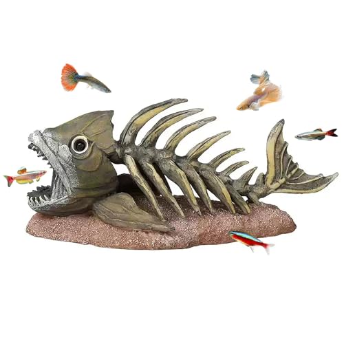 kathson Fish Tank Decorations Resin Piranha Skeleton Aquarium Decor Reptile Tank Accessories Ornament Fish Bone Hideout for Shrimp Lizards Geckos Spiders - style: Piranha Skeleton