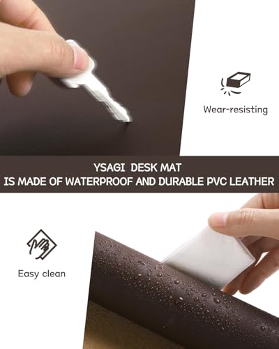 YSAGi Non-Slip Leather Desk Pad L Size, Waterproof Laptop Computer Desk Keyboard Mat, Table Protector Blotter Mat, Large Mouse Pad for Office/Work/Home/Decor(Dark Brown, 35.4" x 17") - color: Dark Brown, size: 35.4" x 17"