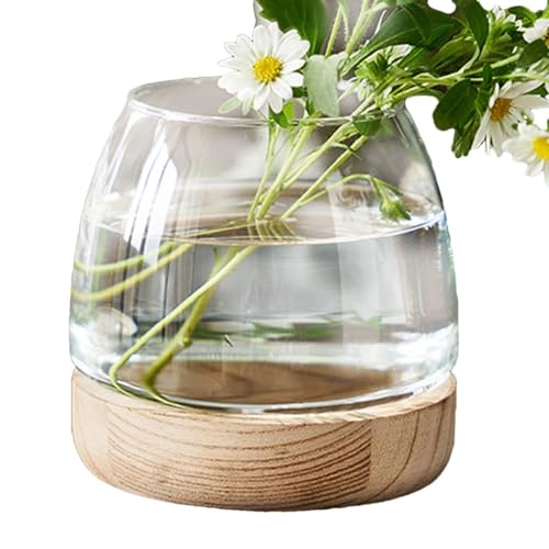 Glass Fish Bowl with Wooden Base, Transparent Small Aquarium Desktop Tank Vase Plant Terrarium Vase Home Decor, Multipurpose Aquarium Bowl for Betta Fish Goldf-ish - size: Diameter - 10cm