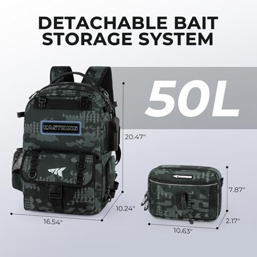 KastKing BaitSpace Fishing Tackle Backpack with Removable Bait Binder,2 Rod Holders Storage Fishing Gear and Equipment - color: F: Black Camo（Without tackle box）