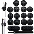 Adhesive Cable Clips Organizer 16 Pack Black Cord Holders for Desk Under Computer, Strong Sticky Wire Management Clips for Home Office TV Car Mouse Nightstand Accessories