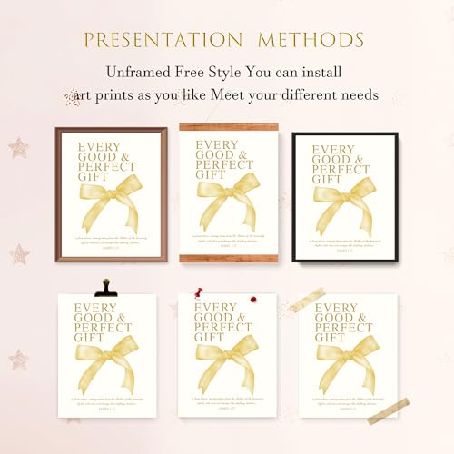LARTSFRO Coquette Yellow Bow Wall Art Decor Posters, Butter Yellow Bow Room Bedroom Bathroom Dorm Wall Art Decor Aesthetic for College Teen Girls Gifts, Inspirational Bible Verses Bow Wall Decor, 10x8 Inch Set of 4 Pcs Bow Pictures (UNFRAMED) - color: but