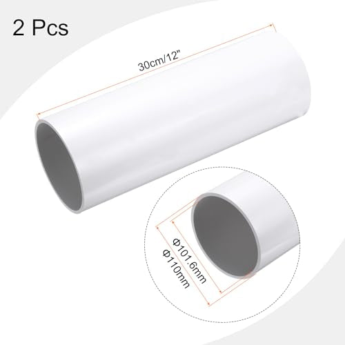 MECCANIXITY 2Pcs 4.33 Inch PVC Rigid Tube Round Pipe 101.6mm ID 110mm OD 12" High Impact for Water Pipe, Aquarium, Fish Tank, Greenhouse Garden, White - color: White, size: 101.6mm x 110mm