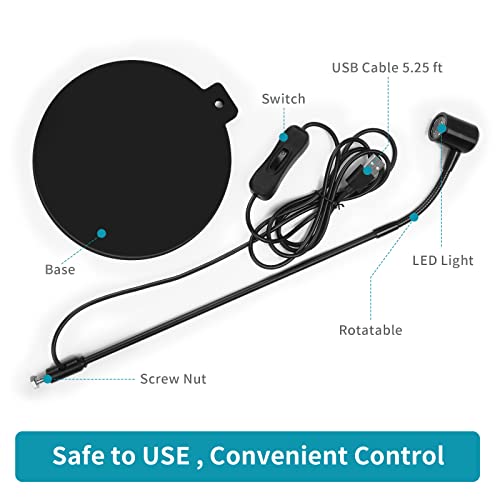 LED Aquarium Light, 3W USB Powered Fish Tank Plant Lamp with Black Base Board for 360 Betta Fish Bowl, Potted Plants, Succulents, Miniature Landscape
