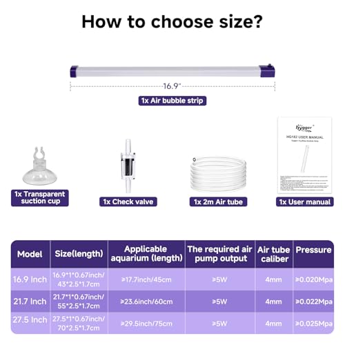 hygger 16.9 Inch Long Aquarium Bubble Bar, Ultra-Fine Quiet Oxygen Diffuser Bubble Curtain Wall, Self-Sinking Design Fish Tank Bubbler Decorations for Freshwater Saltwater - size: 16.9 Inch