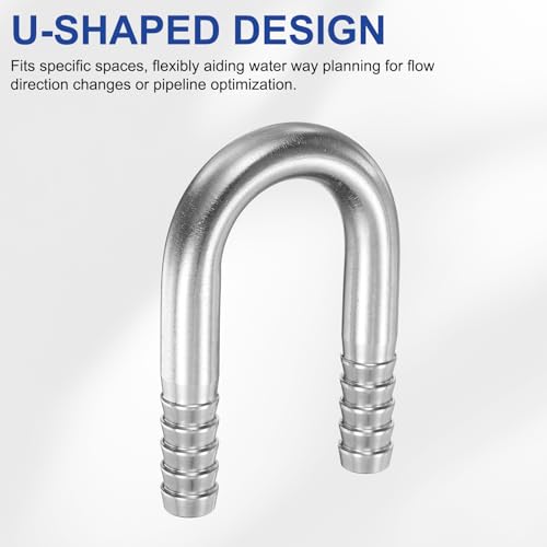 PATIKIL 1/2" (12mm) x 1/2" (12mm) Hose Barb Fittings, 1 Pcs 304 Stainless Steel U Shaped Joint Connector Barbed Fitting Metal Splicer - size: 1/2" (12mm)