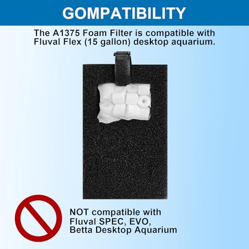 Aquarium Filter Media Replacement Compatible with Fluval Flex (15 Gal) Desktop Aquarium,2 A1375 Foam Filter, 2 Carbon Filter Refills, 2 Ceramic Rings and 2 Filter Cord
