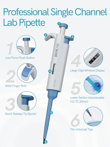 10-100ul Single Channel Pipette, High Accurate Manual Adjustable Variable Volume Micropipette, 1μl Increment, Pipettes for Laboratory, Scientific and Industrial Research - size: 10-100μL