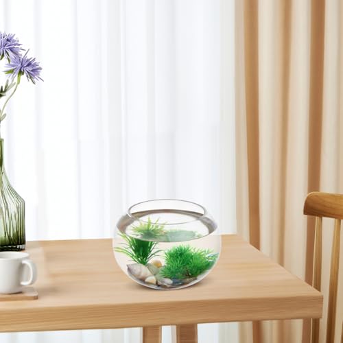 Yardwe 2 Gallon Round Glass Fish Bowl Transparent Desktop Aquarium for Goldfish and Hydroponic Plants 7.8 Inch Small Fish Tank for Home Office Decoration