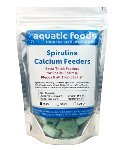 Spirulina Enriched Calcium Feeders for Shrimp, Snails, Crabs, Crayfish, Pleco, Catfish, All Tropical Fish…25 Count Bag