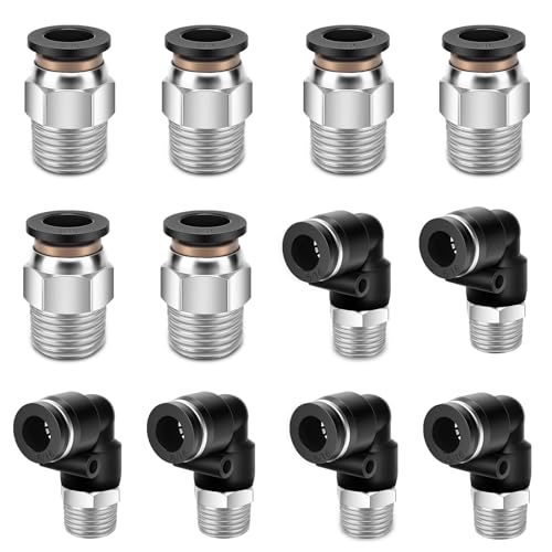 12 Pcs Push to Connect Fittings 5/16 Inch Tube OD x 1/4 Inch NPT Thread Pneumatic Male Straight and Elbow Quick Connect Air line fittings - size: 5/16"OD x 1/4"NPT