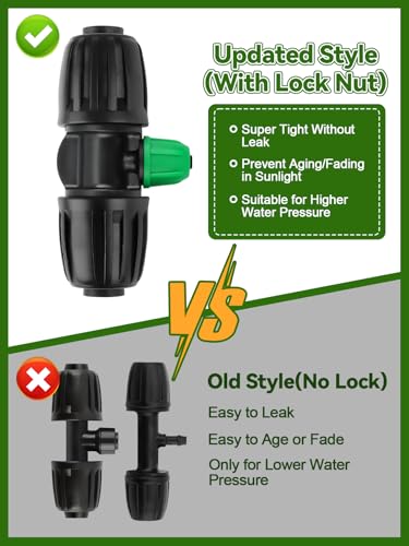 Kalolary 20PCS Locked Barbed Tee Connectors, 1/2” to 1/4” Drip Irrigation Fittings Kit 12/16mm to 4/7mm Tube Lock Female Connector 3-Way Barbed Lock Irrigation Parts for Watering System (Black Green) - color: Black Green 1/2" to 1/4" 3-Way
