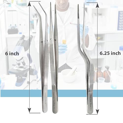 Lab Tweezers High Precision Forceps, 6" (15.2 cm), Fine Strong Point tweezers, Stainless Steel (6" Set of 3pcs) - size: 6" Set of 3pcs