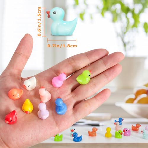 Arcimatto 240 Pack Mini Ducks Tiny Resin Duck Bulk, Decor Duck Figures for Miniature Dollhouse Decor Garden Aquarium Potted Ornament, DIY Charm Crafts Hide and Seek Prank Party Favor Toys Gag Gifts - style: Colorful Ducks