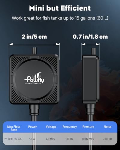Pawfly Mini Aquarium Air Pump, Ultra Quiet 1.3W Oxygen Aerator for Nano Fish Tanks 1-15 Gallons, Compact Bubbler with Sponge Filter, Airline Tubing and Air Stone - size: Air Pump Set + Filter