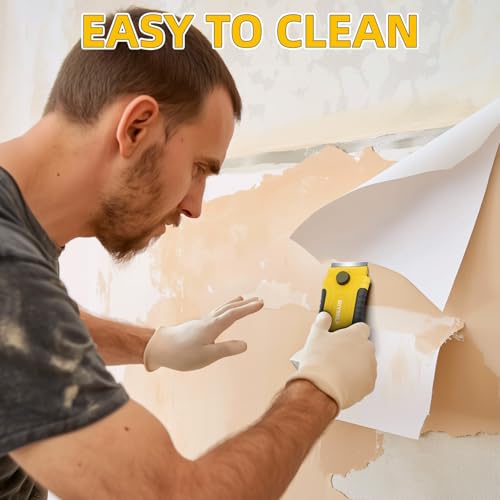 DIYSELF Razor Blade Scraper | 1 Pack Razor Scraper with 15 Razor Blades | Razor Blade Scraper Tool Kitchen | Glass Scraper | Window Scraper | Glass Stove Top Scraper | Paint Scraper | Cooktop Scraper - color: Yellow, size: 1 Pack