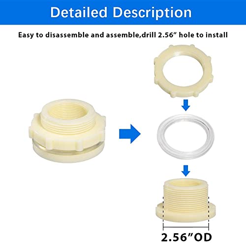 Quickun 1-1/4" ABS Bulkhead Water Tank Connector Adapter Fitting Thru-Bulk Pipe Fitting (Pack of 2) - size: 1.25 Inch, style: Set of 2
