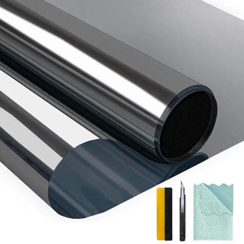 Niviy One Way Window Privacy Film with Installation Tools Window Tint for Home Effect Anti UV Heat Control Glass Door Film for Home Office (Black Silver 17.5" x 78.7", 2Pcs) - color: Black Silver, size: 17.7" x 78.7", 2Pcs