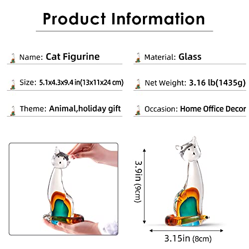 EUSTUMA Hand Blown Glass Cat Figurine Ornament,Animal Ornament for Home Decor,Animal Collection for Birthday Gift,Glass Sculpture. - color: Cat