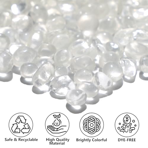 QYGL 0.55LB White Clear Glass Pebbles, Tumbled Sea Glass Stones for Vase Fillers, Fish Tank Gravel, Aquarium Rocks, DIY Crafts, Plant Pots, Wedding & Home Decor, Transparent Glass Gemstones - color: White