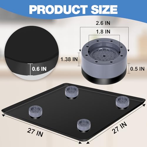 ToLanbbt Mini Fridge Silicone Mat with 4 Base Raisers - 27" x 27" x 0.6" Mini Fridge Drip Tray Under Refrigerator Mat Carpet Floor Protector Leak-Resistant Portable AC Pan for Washing Machine, Black - color: Black (With 4 Base Raisers), size: 27"x27"x0.6"