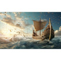 Sailing Ship Aquarium Background Splendid Surfy Ocean Flying Seagulls Fish Tank Background Majestic Golden Pirate Ship Terrarium Backgrounds Deep Seascape Blue Sky Reptile Tank Backgrounds 24x16in - color: Dark Blue, size: 24(W)x16(H)in