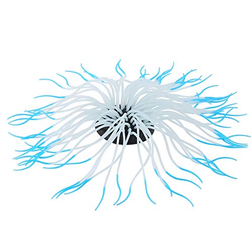 Pssopp Simulation Silicone Luminous Sea Anemone Ornament, Artificial Plant Simulation Sea Anemone for Aquarium Fish Decoration with Suction Cup(Blue) - color: Blue