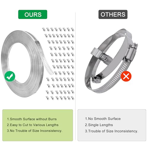 Hose Clamps, DIY 200 FT Metal Strap + 80 Fasteners, Hose Clamps Stainless Steel, Large Adjustable Hose Clamp Pipe Clamp for Pipe Automotive Mechanical Applications - size: 200 FT Metal Strap + 80 Fasteners