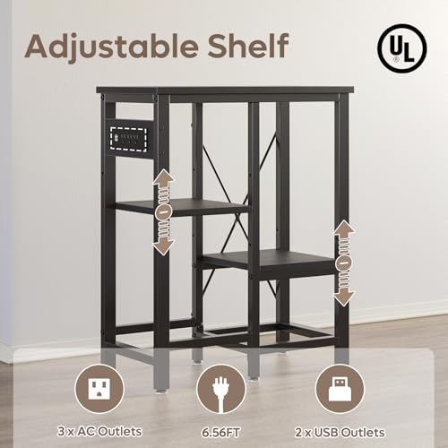 Bestier 10 Gallon Fish Tank Stand with Power Outlet, 20.3x10.6 Metal Aquarium Stand with Filter Storage, 6-Leg Reptile Tank Stand with 3-Tier Adjustable Storage Shelves, 264LBS Capacity，Black Oak - color: Black, size: 5-10 Gallon