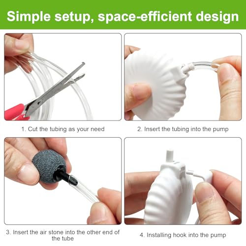 Mini Aquarium Air Pump - Ultra Silent Aerator for 1-15 Gallon Fish Tanks, 0.45L/min 1.3W with Air Stone and Tubing - White