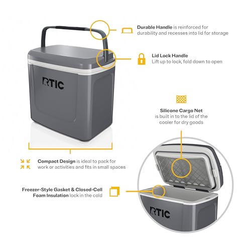 RTIC 8 QT Road Trip Personal Cooler, Small, Compact, Insulated, Portable Ice Chest Box for Food, Drink, Beverage, Beach, Camping, Picnic, Fishing, Boat, 12-Can Capacity - color: Dark Grey & Cool Grey