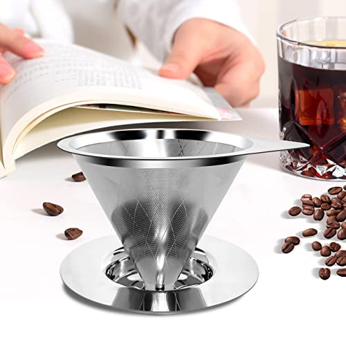 LHS Pour Over Coffee Dripper Reusable Coffee Filter Paperless Coffee Filter Stainless Steel Pour Over Coffee Maker Cone Coffee Dripper for 1-2 Cup,Argyle Pattern - color: single mesh 1-2 cups Argyle Pattern